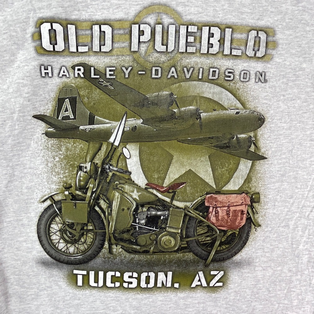 Harley Davidson T Shirt Mens L Gray Old Pueblo Tucson AZ Military Graphic Pocket